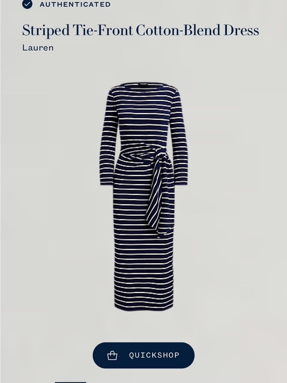 Ralph Lauren Striped Navy and White Knot-Side Long Sleeve Dress - Picture 5 of 6